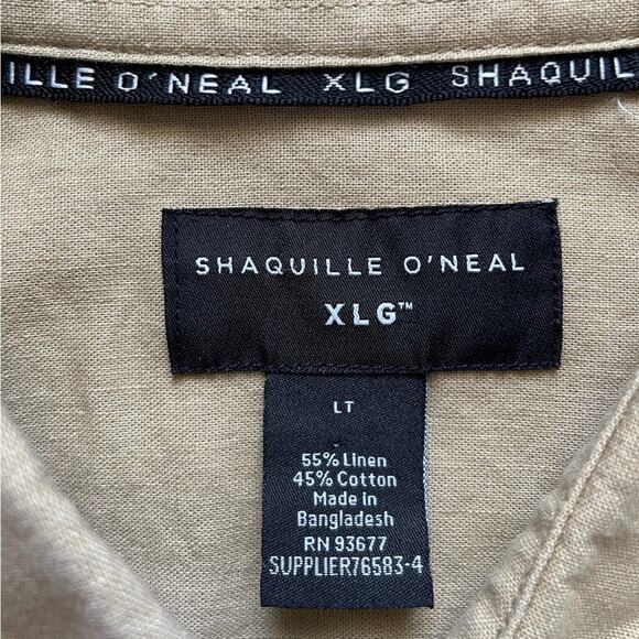 Shaquille O’Neal Tan Men’s Linen Blend Button Down Shirt Size Large Tall - Picture 2 of 6
